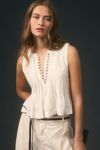 Pleated Linen Vest Top en White, taille: L - By Anthropologie - Modalova