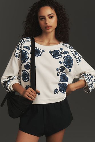 Long-Sleeve Floral Embroidered Sweatshirt, taille: XS - By Anthropologie - Modalova