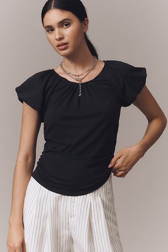 Haut à manches courtes froncées en Black taille: XS - By Anthropologie - Modalova