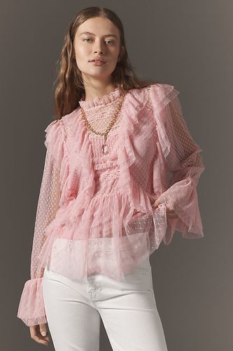 Long-Sleeve Ruffle Sheer Blouse en Pink taille: XS - By Anthropologie - Modalova