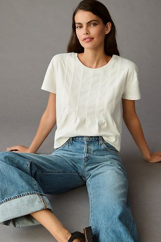 T-shirt évasé en coton plissé en White taille: XS chez Anthropologie - Pilcro - Modalova