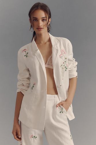 Blazer en lin brodé en White taille: S - By Anthropologie - Modalova