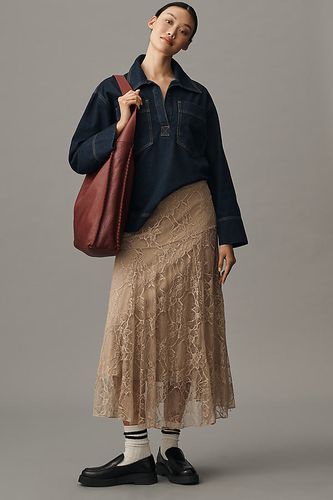 Asymmetrical Drop-Waist Lace Midi Skirt en Beige taille: XS - By Anthropologie - Modalova