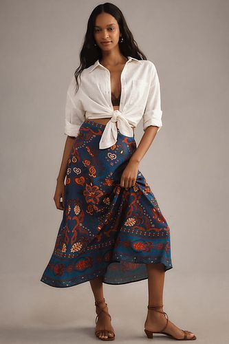 Jupe midi en satin en Blue taille: XS chez Anthropologie - Farm Rio - Modalova