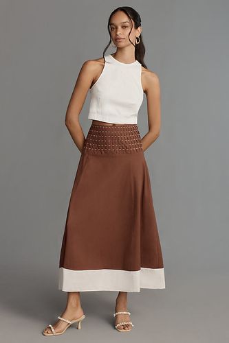 Jupe mi-longue en lin à taille smockée et à blocs de couleurs en taille: XS - By Anthropologie - Modalova