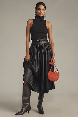 Jupe mi-longue plissée en simili cuir en Black taille: Uk 16 - By Anthropologie - Modalova