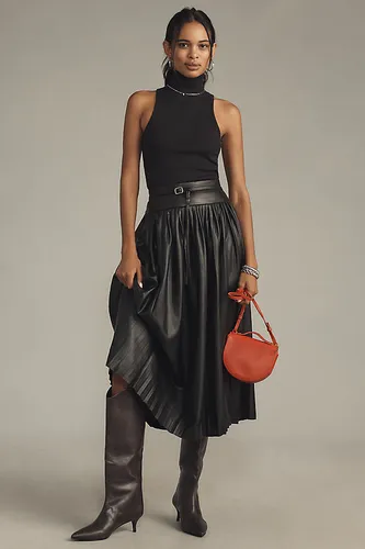 Jupe mi-longue plissée en simili cuir en taille: Uk 16 - By Anthropologie - Modalova