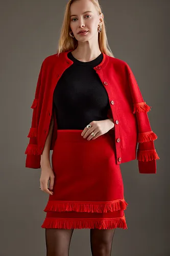 Mini Jupe en Maille à Franges Jake en Red taille: S chez Anthropologie - Never Fully Dressed - Modalova