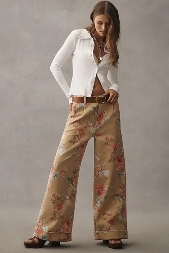 The Leon Double Hem High-Rise Wide-Leg Cuffed Jeans by : Floral Edition en Beige, taille: 30 chez Anthropologie - Pilcro - Modalova
