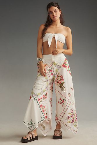 Patchwork Wide-Leg Crop Trousers en White, taille: L - By Anthropologie - Modalova