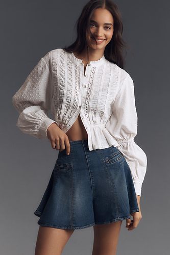 Shorts en denim évasé corset en Blue, taille: 25 chez Anthropologie - Pilcro - Modalova