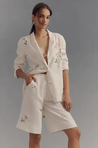 Linen Embroidered Relaxed Bermuda Shorts en White, taille: Uk 6 - By Anthropologie - Modalova