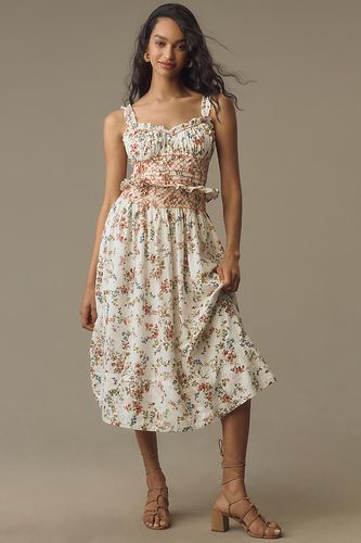 Robe Mi-Longue Sans Manches à Taille Froncée et Volants , taille: M - By Anthropologie - Modalova