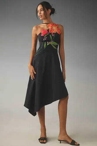 Asymmetrical Floral Midi Dress en Black, taille: 20 - By Anthropologie - Modalova