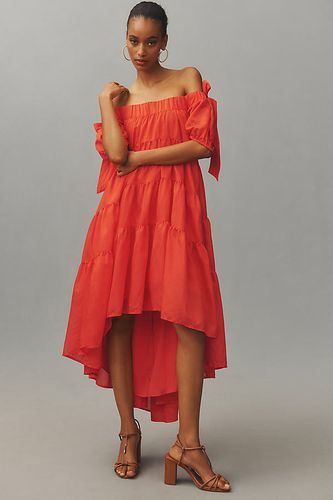 Robe mi-longue haute-basse à volants et épaules dénudées en Red, taille: S - By Anthropologie - Modalova