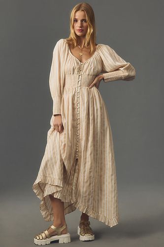 Robe longue rayée à manches longues et taille smockée taille: XS - Par Anthropologie - Modalova