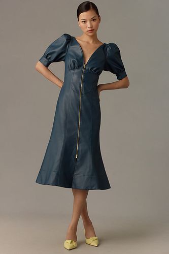 Robe Midi Zippée Devant à Manches Bouffantes en Simili Cuir Par Anthropologie par en Blue taille: Uk 6 - By Anthropologie - Modalova