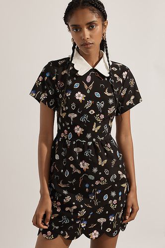 Robe Mini à Col Manches Courtes Festonnée taille: 7 chez Anthropologie - Maeve - Modalova