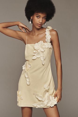 D Floral Appliqué Linen-Blend Dress en Yellow taille: XS chez Anthropologie - Hutch - Modalova