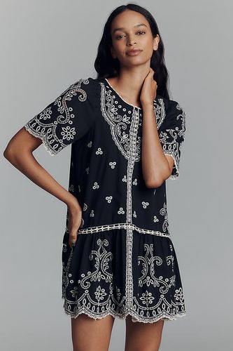 Robe Mini en Dentelle de Coton Brodée Manches Courtes en Black taille: XS chez Anthropologie - Maeve - Modalova