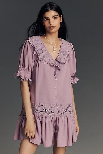 Robe Tunique Mini en Lin à Manches Bouffantes et Col en V en taille: XS - By Anthropologie - Modalova