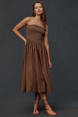 Basque-Waist A-Line Midi Dress en Brown taille: 2XS - By Anthropologie - Modalova