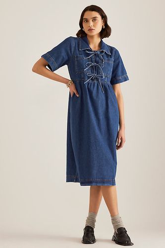 Effy Tie-Front Denim Midi Dress en Blue taille: Uk 8 chez Anthropologie - ALIGNE - Modalova