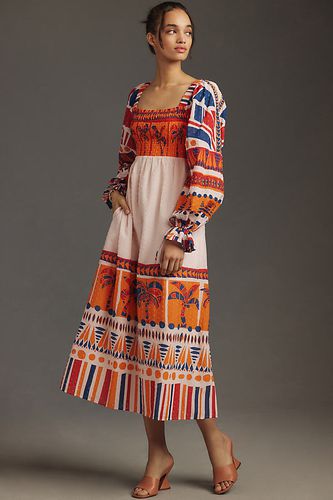 Robe mi-longue imprimée à fronces et manches longues , taille: XL chez Anthropologie - Farm Rio - Modalova