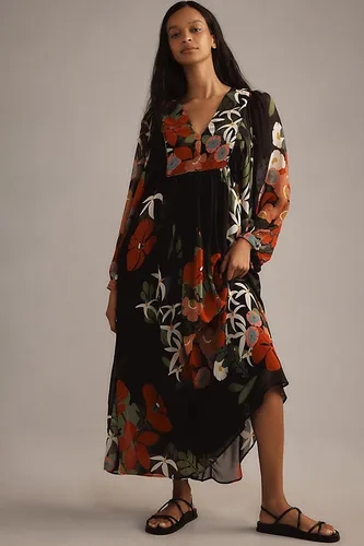 Robe longue à fleurs à manches longues et col en V taille: XS chez Anthropologie - Farm Rio - Modalova