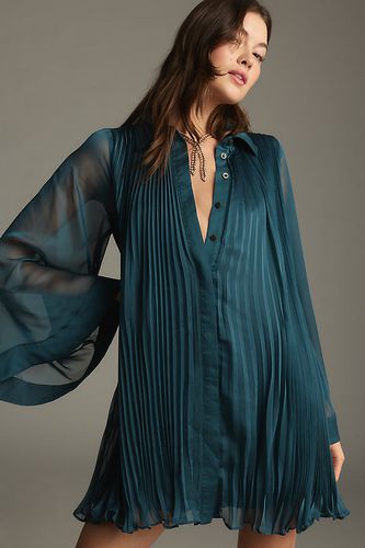 Robe Chemise Mini Plissée Manches Longues en Blue taille: M chez Anthropologie - Maeve - Modalova