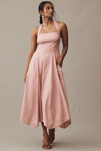 Robe midi dos nu en lin stretch en Purple, taille: XS - Par Anthropologie - Modalova