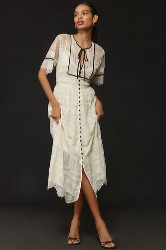 Short-Sleeve Button-Front Lace Midi Dress en , taille: Uk 6 - By Anthropologie - Modalova