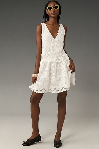 Robe Courte Évasée Sans Manches Col en V en Dentelle Par Anthropologie par en White, taille: S - By Anthropologie - Modalova