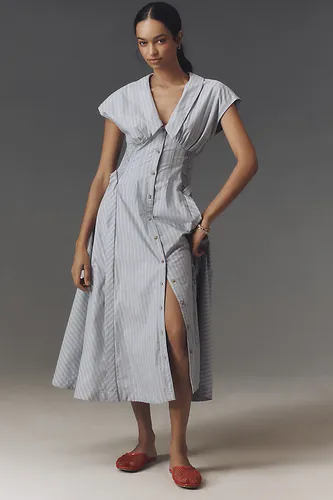 Short-Sleeve V-Neck Pleated Midi Dress taille: XS - By Anthropologie - Modalova
