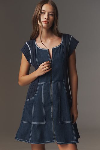Robe Mini Swing en Denim à Manches Courtes en Blue taille: S chez Anthropologie - Pilcro - Modalova
