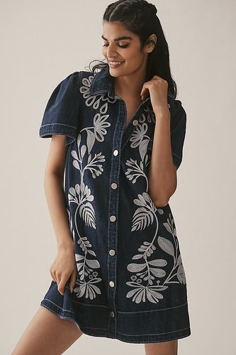 Robe chemise en denim brodé en Blue taille: XS - By Anthropologie - Modalova