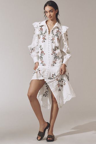 Robe mi-longue à manches longues et encolure en V en eyelet en White taille: 2XS - By Anthropologie - Modalova