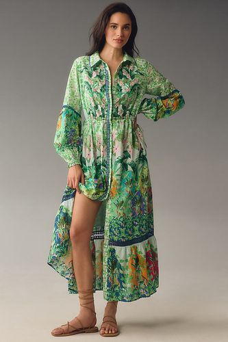 Long-Sleeve Printed Maxi Shirt Dress en Mint, taille: XS - By Anthropologie - Modalova