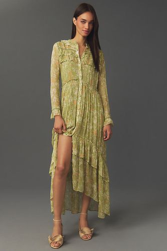 Robe midi transparente à ourlet mouchoir et manches longues en Green, taille: L - By Anthropologie - Modalova