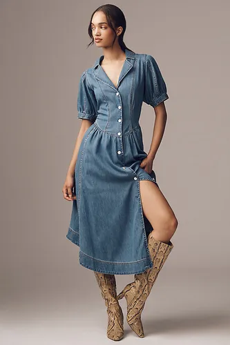 Robe Chemise en Denim Mi-Longue Manches Courtes en Blue taille: Uk 6 chez Anthropologie - Pilcro - Modalova