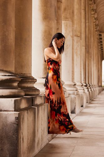 The Fleur Strapless Satin Maxi Slip Dress en Orange, taille: Uk 8 chez - Anthropologie - Modalova