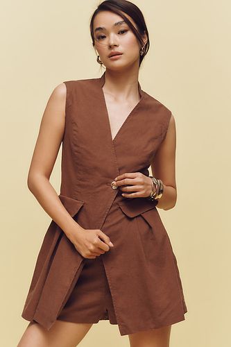 Combinaison Short en Lin Croisée en Brown, taille: 2XS - By Anthropologie - Modalova