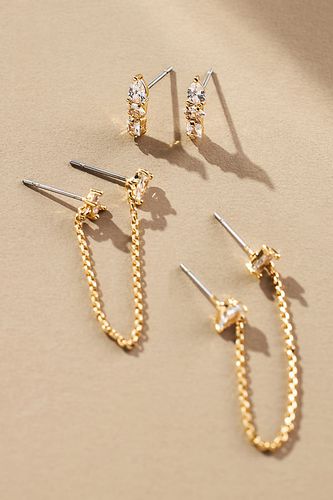 Boucles d'oreilles délicates en plaqué or et cristal, Ensemble de 2 en Gold chez - Anthropologie - Modalova
