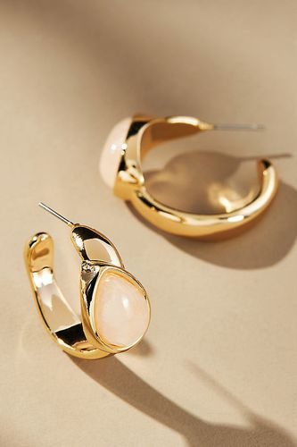 Stone-Inset Hoop Earrings par en White - By Anthropologie - Modalova