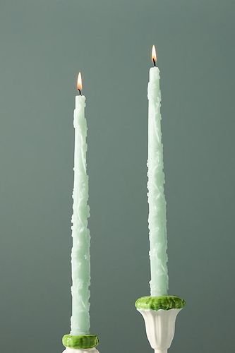 Bougies effilées florales sculptées Ianthe, lot de 2 par en Green - By Anthropologie - Modalova