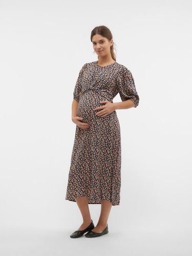 Robe Midi Regular Fit Col Rond Poignets Ou Bas Élastiqués Manches Ballons - MAMA.LICIOUS - Modalova