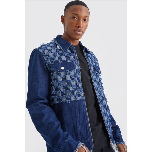 Veste en jean bicolore à carreaux - Boohooman - Modalova