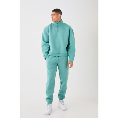 Man Oversized Boxy Quarter Zip Bonded Scuba Tracksuit - Boohooman - Modalova