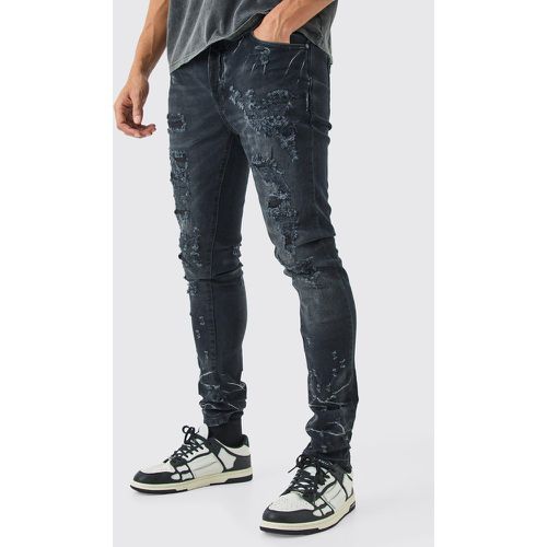 Skinny Stretch Multi Rip Jeans In Washed Black - - 28R - Boohooman - Modalova