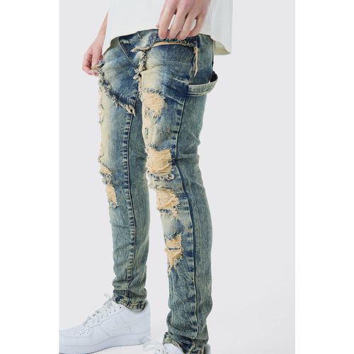 Skinny Stretch Multi Rip Carpenter Jeans In Antique Wash - - 28R - Boohooman - Modalova